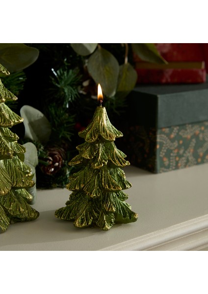 New Year Yılbaşı Çam Ağacı Şekilli Mum Yeşil