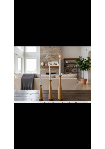 3’lü Konsept Dekoratif Mumluk Şamdan Şık Tasarım Özel Kayın Ağacı (31-26-20 ) cm Boyutlarında