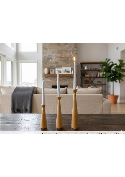 3’lü Konsept Dekoratif Mumluk Şamdan Şık Tasarım Özel Kayın Ağacı (31-26-20 ) cm Boyutlarında fiyatları