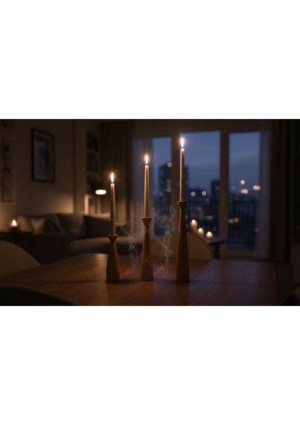 3’lü Konsept Dekoratif Mumluk Şamdan Şık Tasarım Özel Kayın Ağacı (31-26-20 ) cm Boyutlarında fırsatları