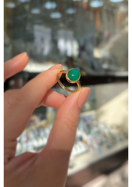 Gümüş 10X8 mm Yeşil Taşlı Altın Kaplama Yüzük fırsatları