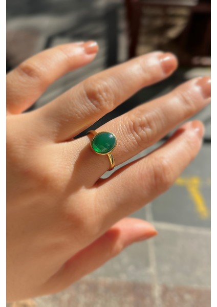 Gümüş 10X8 mm Yeşil Taşlı Altın Kaplama Yüzük indirimleri