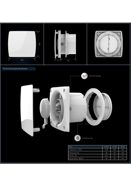 Joy BD120 (160M³/H) Plastik Banyo&tuvalet Aspiratörü Banyo Fanı (Klapeli) fiyatları