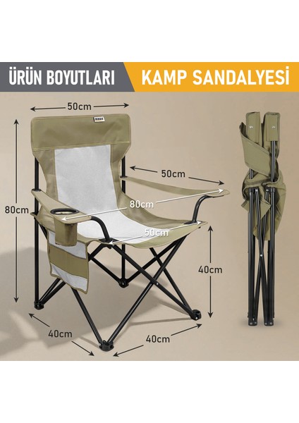 Kamp Sandalyesi, Outdoor, Plaj ve Piknik Için Katlanır Kamp Sandalyesi, Standart Boy - Yeşil fiyatları