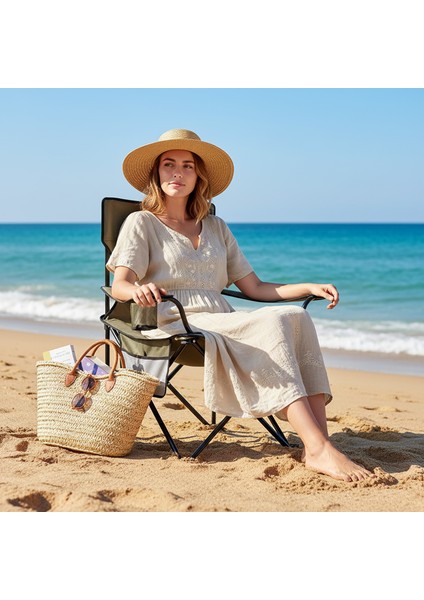 Kamp Sandalyesi, Outdoor, Plaj ve Piknik Için Katlanır Kamp Sandalyesi, Standart Boy - Yeşil