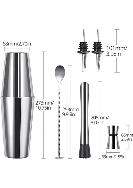 6 Parça Avantajlı Kokteyl Set Boston Shaker (750ml)