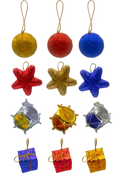 12Lİ Karışık Süs 3 cm 6 Parlak 6 Simli fiyatları