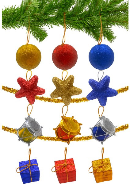 12Lİ Karışık Süs 3 cm 6 Parlak 6 Simli