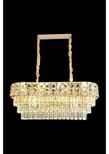 Asel Gold 90 cm Kristal Taşlı Modern Avize – Yemek Masası ve Salon modelleri