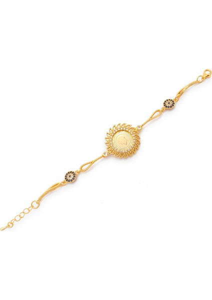 altın kaplama güneş model nazar boncuklu çeyrek altınlı bileklik blk-1219