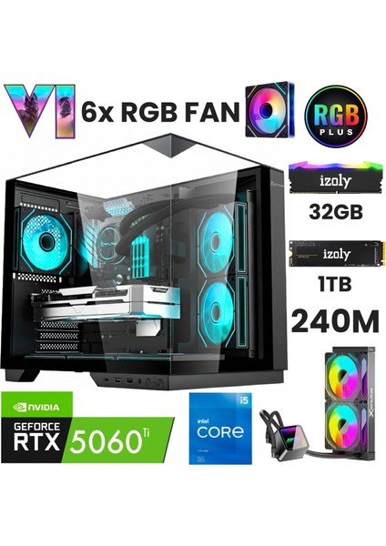 Gta6-C I5 14400F 32GB 1tb M.2 Nvme Rtx 5060TI 16GB 240MM Sıvı Soğutma Oyuncu Masaüstü Bilgisayarı