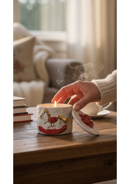 24K Altın Süslemeli Atlı Karınca Karosel Temalı Seramik Mumluk Yılbaşı Yeni Yıl Hediyesi