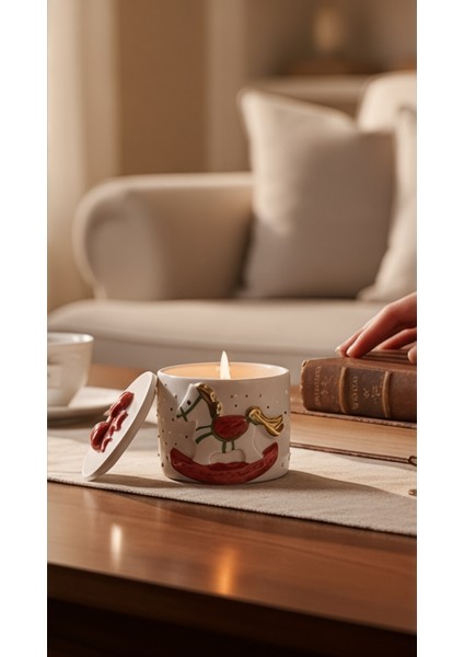 24K Altın Süslemeli Atlı Karınca Karosel Temalı Seramik Mumluk Yılbaşı Yeni Yıl Hediyesi fırsatları