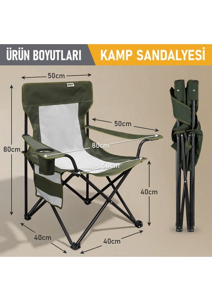 Kamp Sandalyesi, Outdoor, Plaj ve Piknik Için Katlanır Kamp Sandalyesi, Standart Boy - Haki fiyatları