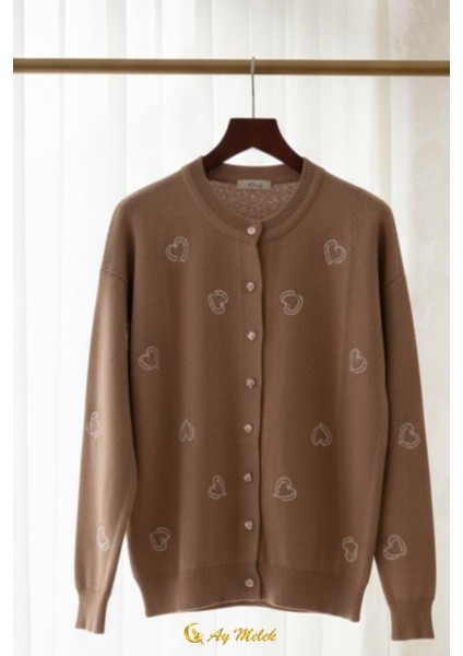 Kadın Triko Hırka Yumuşak V Yaka Kalpli Düğmeli Kazak modelleri