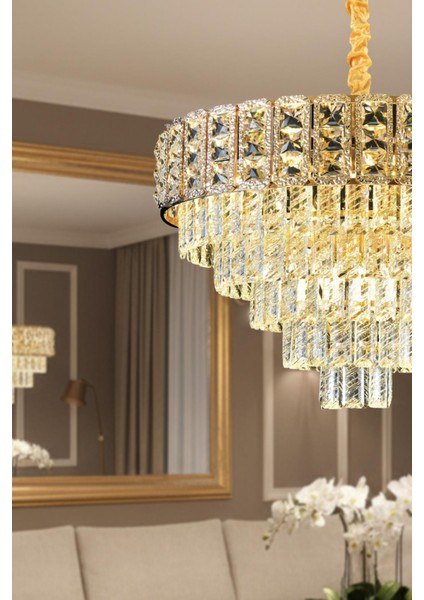 Asel Gold 60 cm Kristal Taşlı Modern Avize – Salon ve Oturma Odası fiyatları