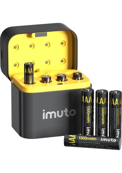1300 Mwh Aaa Lityum Şarjlı Pil Seti (8’li) + 8 Yuvalı Şarj Ünitesi