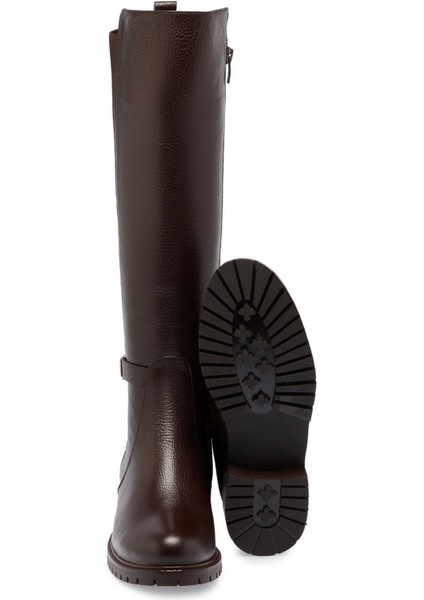 Kahve Deri-Tekstil Kadın Klasik Çizme - K24K1CM67712-A42