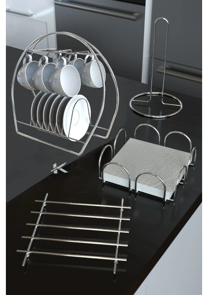 Gümüş Fincanlıklı Sofra Servis Sunum Seti