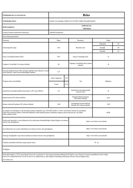 Kmb 1011 Ig 10 kg Kurutma Makinesi indirimleri