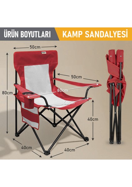 Kamp Sandalyesi, Outdoor, Plaj ve Piknik Için Katlanır Kamp Sandalyesi, Standart Boy - Kırmızı fiyatları