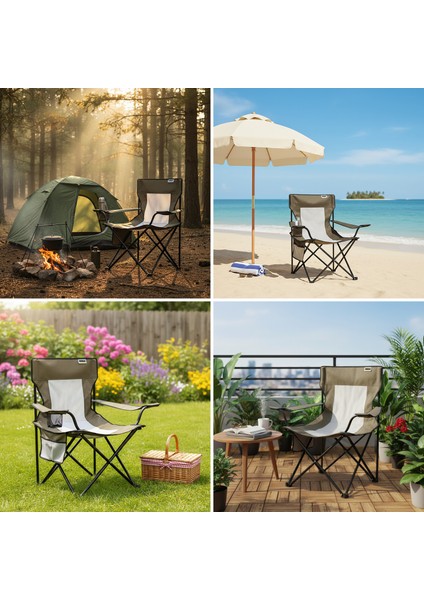 Kamp Sandalyesi, Outdoor, Plaj ve Piknik Için Katlanır Kamp Sandalyesi, Standart Boy - Kırmızı