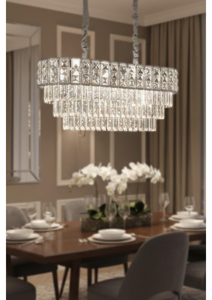 Asel Krom 90 cm Kristal Taşlı Modern Avize – Yemek Masası ve Salon fiyatları