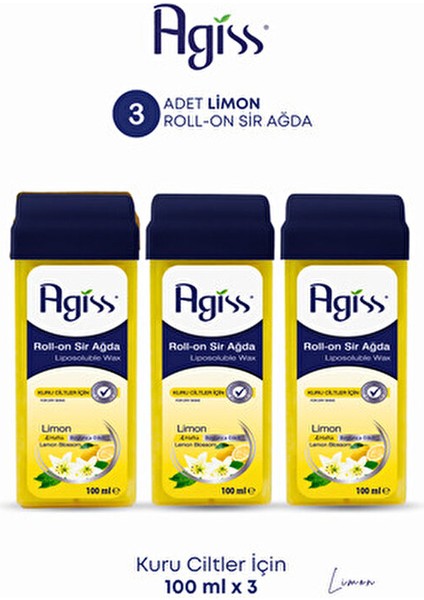 Roll-On Sir Ağda 100 ml Limon Kuru Ciltler İçin 3 Adet 28 Gün Boyunca Etkili fiyatları