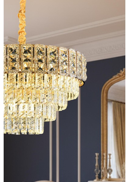 Asel Gold 50 cm Kristal Taşlı Modern Avize – Salon ve Oturma Odası fiyatları