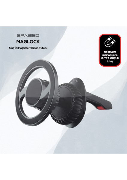 Maglock Sarsıntı Önleyici Magsafe Araç Tutucu - 3 Kat Güçlü Menfez Tutuşu ve 360° Ayar