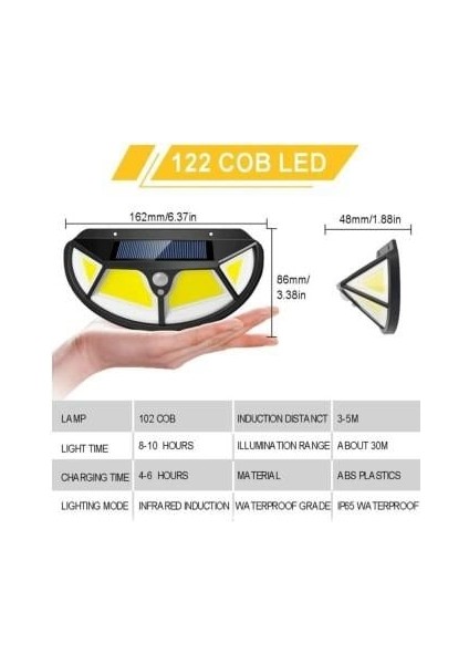 Fonksiyonel Sensörlü 122 Ledli Solar Bahçe Lambası