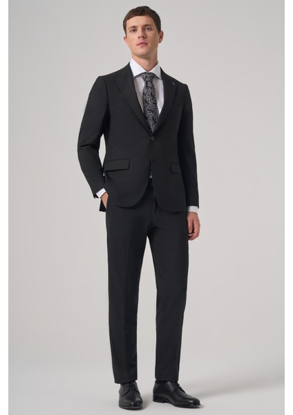 Erkek Siyah Poliviskon Basic Slim Fit Sivri Yaka Takım Elbise indirimleri