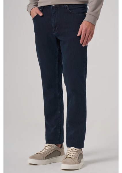 Erkek Lacivert Denim 5 Cep Slim Fit Jean Kot Pantolon