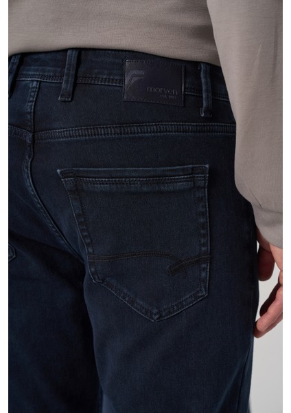 Erkek Lacivert Denim 5 Cep Slim Fit Jean Kot Pantolon fırsatları