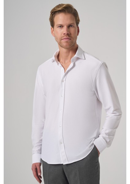 Erkek Beyaz Trend Düz Slim Fit Tam Italyan Yaka Gömlek fiyatları