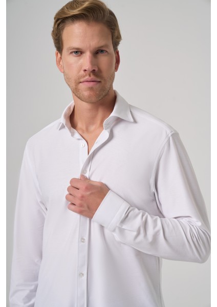 Erkek Beyaz Trend Düz Slim Fit Tam Italyan Yaka Gömlek modelleri