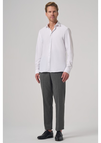 Erkek Beyaz Trend Düz Slim Fit Tam Italyan Yaka Gömlek fırsatları
