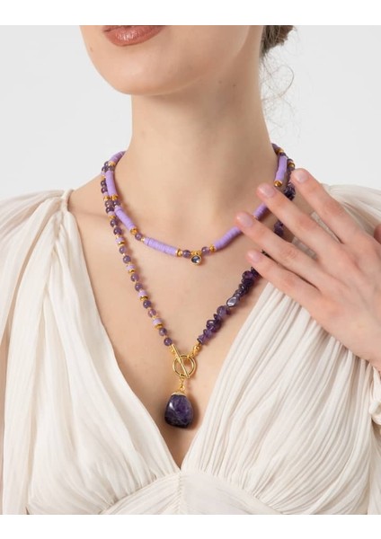db Dilek Baş Tasarım Ametist Taşı ve Fimo Boncuklu Kolye fiyatları