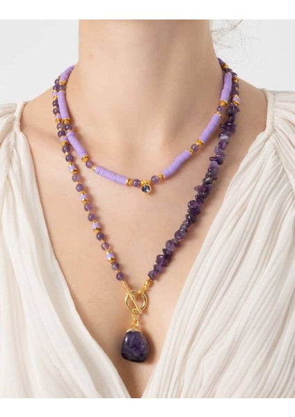 db Dilek Baş Tasarım Ametist Taşı ve Fimo Boncuklu Kolye modelleri