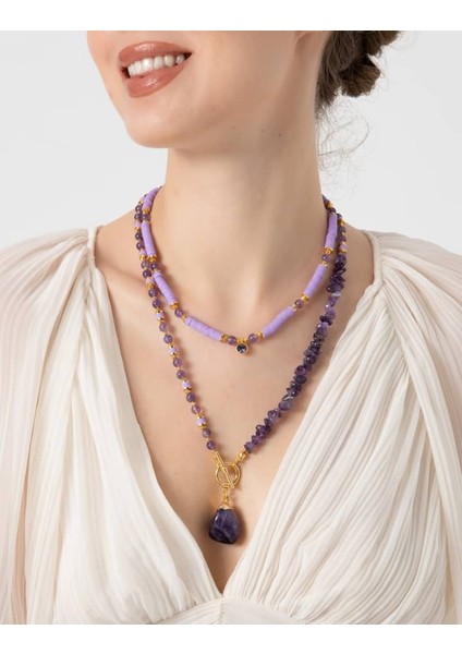 db Dilek Baş Tasarım Ametist Taşı ve Fimo Boncuklu Kolye indirimleri