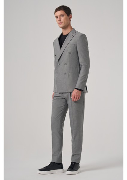 Erkek Gri Poliviskon Trend Desenli Slim Fit Sivri Yaka Takım Elbise fırsatları