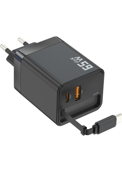 Linkage Lkc-56 Gan 65WATT 2xusb-C + 1xusb-A Çıkışlı, Dahili Usb-C Kablolu Hızlı Duvar Şarj Aleti
