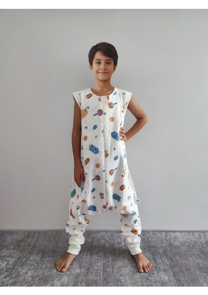 Pamuk Pazen Kolsuz Çocuk Uyku Tulumu Çift Kat Pazen %100 Pamuk Nefes Alan Terletmez Kumaş