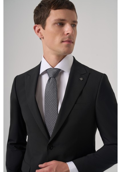 Erkek Siyah Poliviskon Basic Slim Fit Sivri Yaka Takım Elbise modelleri