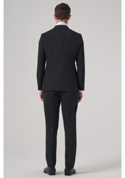 Erkek Siyah Poliviskon Basic Slim Fit Sivri Yaka Takım Elbise indirimleri