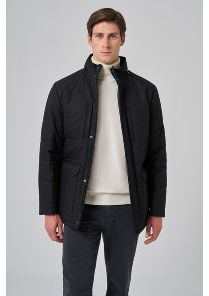 Erkek Siyah Polyester Çıtçıtlı Kapüşonlu Mont fiyatları