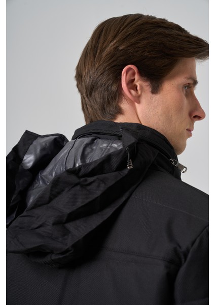 Erkek Siyah Polyester Çıtçıtlı Kapüşonlu Mont fırsatları