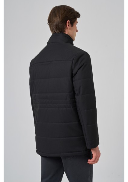 Erkek Siyah Polyester Çıtçıtlı Kapüşonlu Mont indirimleri