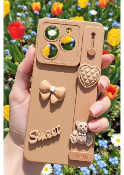 Tecno Spark 10 Pro Uyumlu Kılıf Kahverengi Renk 3D Figürlü Darbe Emici Yumuşak Silikon Kapak