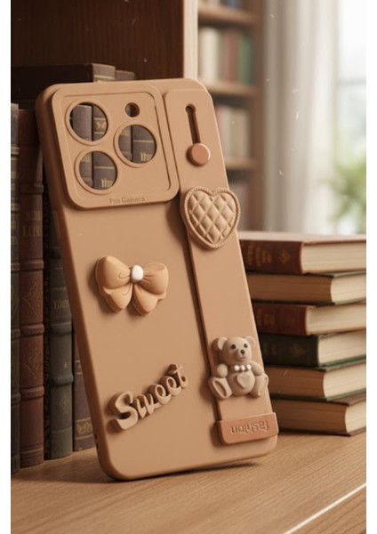 Tecno Spark 10 Pro Uyumlu Kılıf Kahverengi Renk 3D Figürlü Darbe Emici Yumuşak Silikon Kapak fiyatları